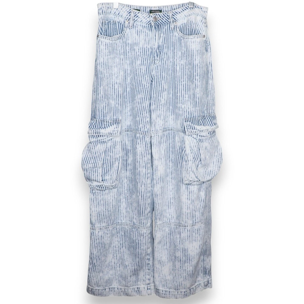 wild fable Light Blue Striped Wide Leg Jeans